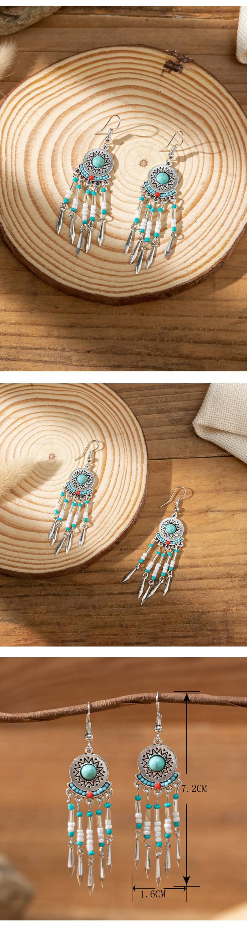 1 Pair Retro Bohemian Geometric Beaded Plating Inlay Alloy Turquoise Drop Earrings display picture 1