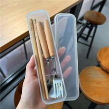 餐具木筷子勺子三件套装学生成人上班族户外便携式餐具收纳盒