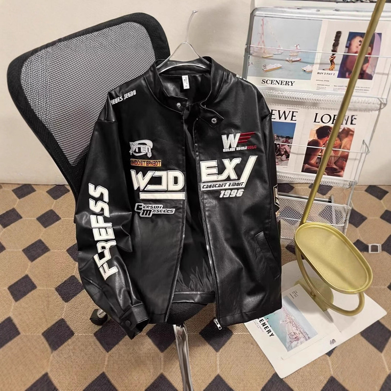 Cross-Border American High Street Spring and Autumn Trendy Brand Racing Jacket with Handsome Embroidery Hip-Hop Loose Casual Men's Stand Collar Jacket