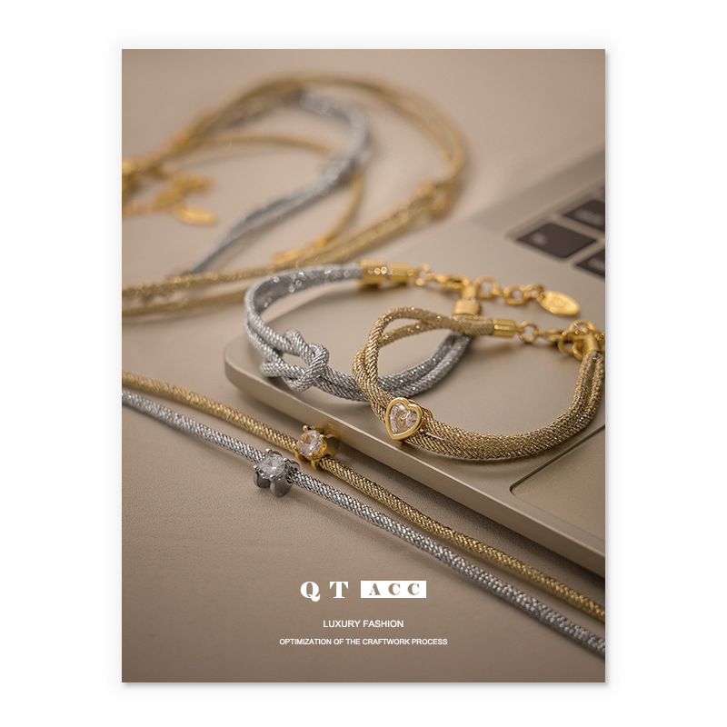 Latón chapado 18K oro real pasarela europea y americana temperamento de moda encantador ZIRCON oro cuerda collar pulsera 2023 nuevo image 6