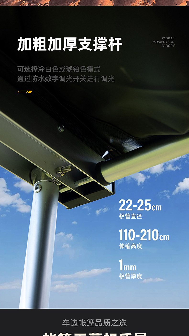 Car Side Tent, Side Awning, Suv Car Side Canopy, Side-Opening Side-Mounted Tent, Black Sun Protection Tent