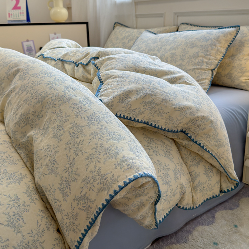 Cama de hilo de doble capa de algodón de grado materno-infantil de clase A, funda de edredón de algodón de cuatro piezas, sábana 2025 nuevo estilo universal de cuatro estaciones