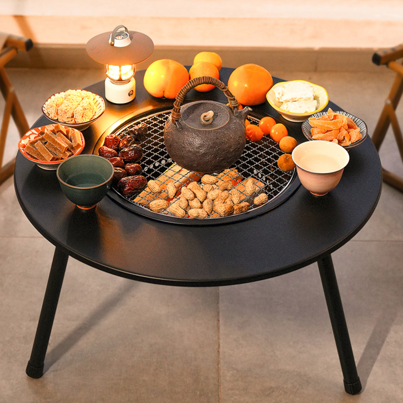 多功能户外烧烤炉炭火围炉煮茶桌带烤火盆室内取暖烤茶火锅小园桌