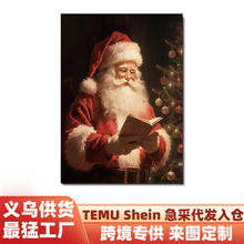跨境专供雪人帆布画海报圣诞节热销客厅装饰画工厂直销高清画芯