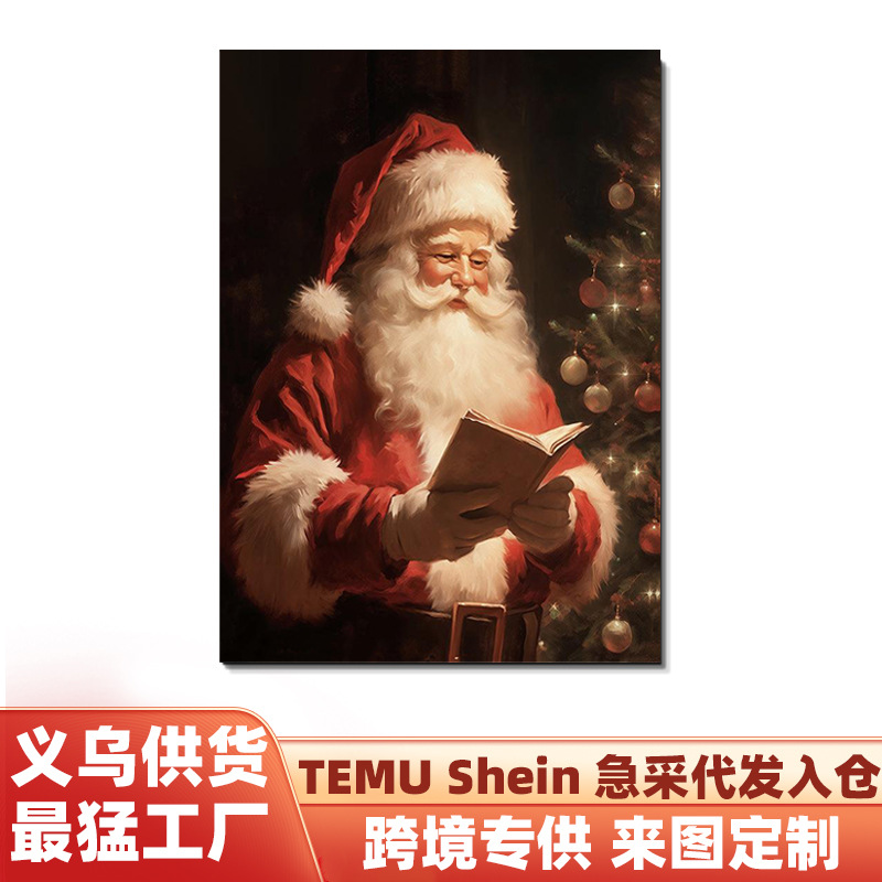 跨境专供雪人帆布画海报圣诞节热销客厅装饰画工厂直销高清画芯