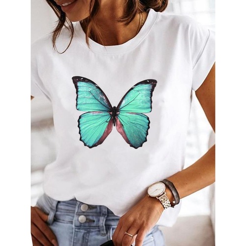 Women's Large Spring Summer Heart Flower Plant Letter Large Round Neck Retro Simple T-shirt
