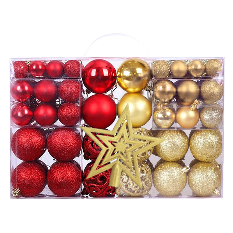 América Latina, decoración de árbol de Navidad 100 juegos portátiles de bolas de plástico hueco en caja colgante de bolas de Navidad image 27