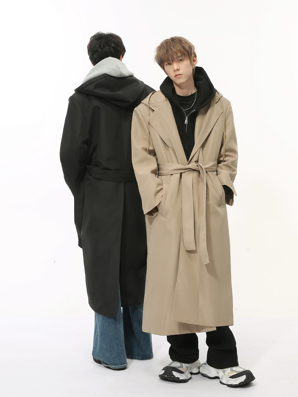 MTLCLOTHES Hombres| Nuevos productos de otoño coreanos temperamento simple sobre la rodilla correa de hombro abrigo casual