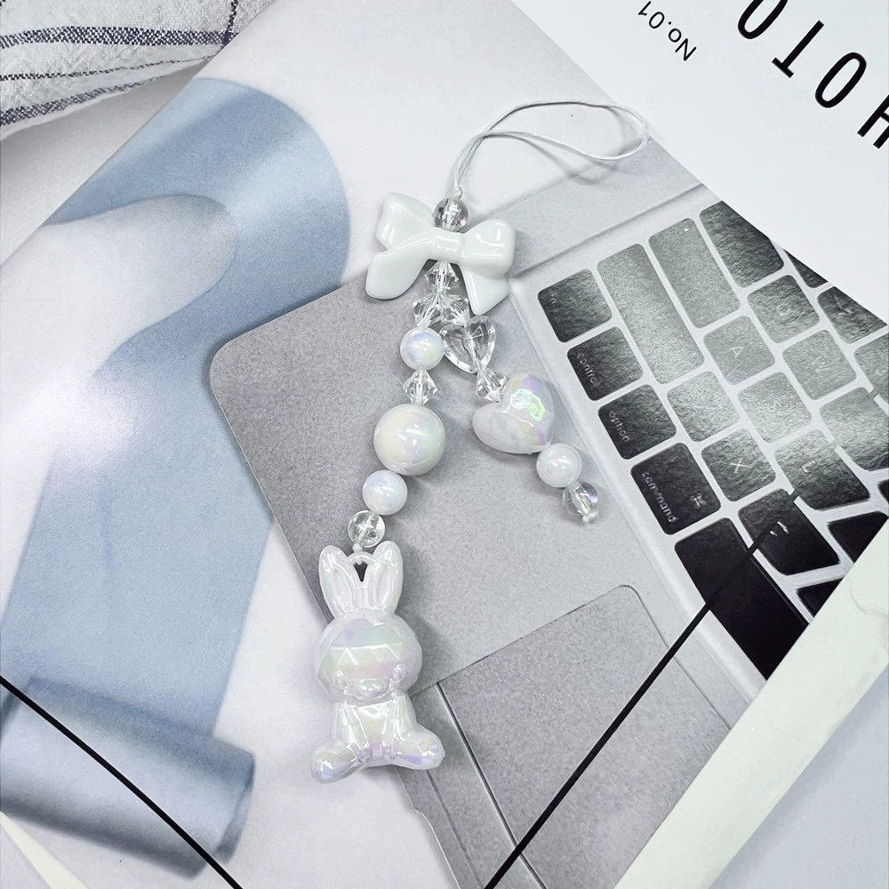 Mobile phone, strap handmade, beaded bracelet, three dimensional beads with bow, protective pendant