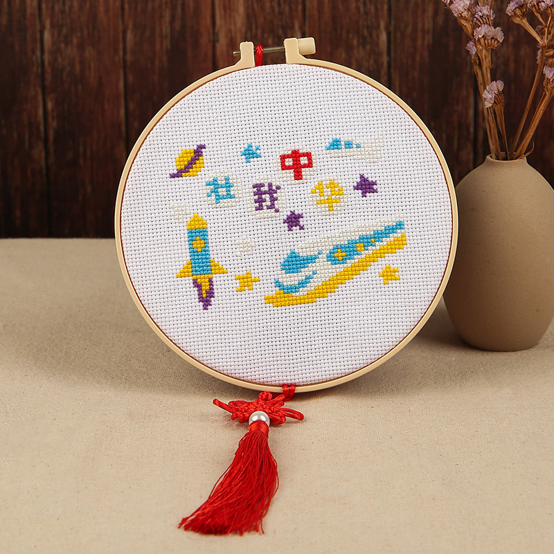 国慶節愛国テーマ児童十字刺繍diy材料包幼稚園親子手作り紅旗刺繍|undefined