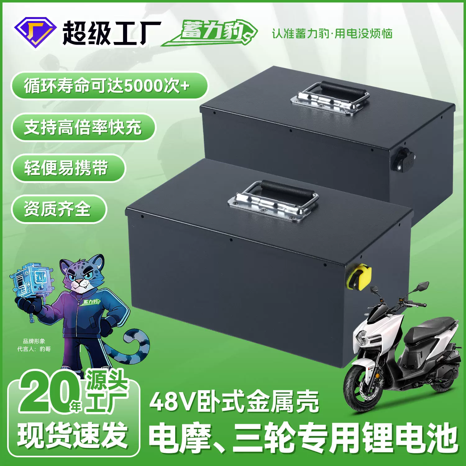 蓄力豹电动车摩托车三轮车磷酸铁锂电池48v定制聚合物动力锂电池