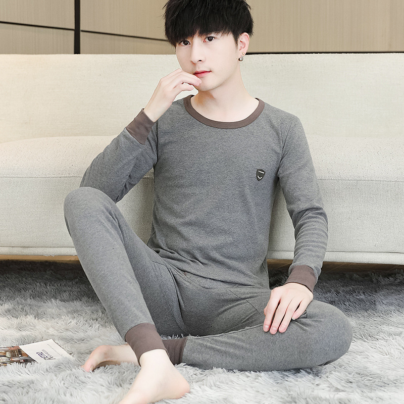 Autumn and Winter New Thermal Intimates Set for Boys and Teenagers 100% Cotton Student Autumn Clothes and Long Pants Men's Cotton Sweater Set