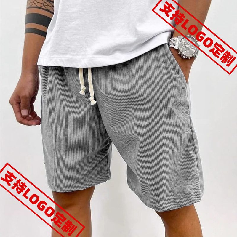 2025 European and American Cross-Border Casual Corduroy Elastic Belt Summer Beach Loose Golf Shorts with Pockets