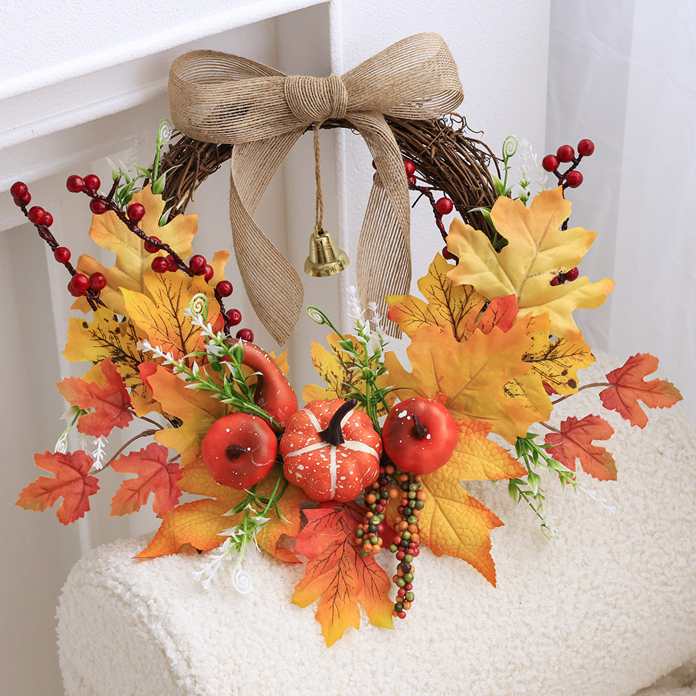 Decoración de otoño guirnaldas de cosecha de Halloween guirnaldas de bayas rojas decoración de otoño calabaza de hoja de arce colgante