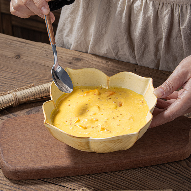 Japanese-Style Rustic Pottery Vintage Flower Bowl Irregular Bowl Household Ceramic Dish Bowl Creative Dessert Bowl Salad Bowl Rice Bowl Noodle Bowl