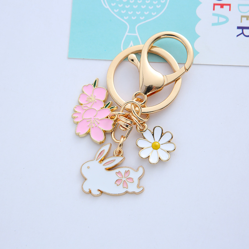 Cartoon Style Cute Rabbit Flower Alloy Unisex Keychain display picture 9