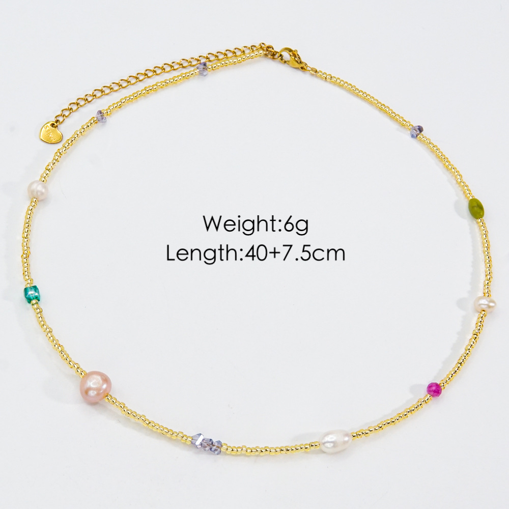 Daily Occasion Casual Vacation Round Stainless Steel Beaded Freshwater Pearl Beaded Plating Necklace