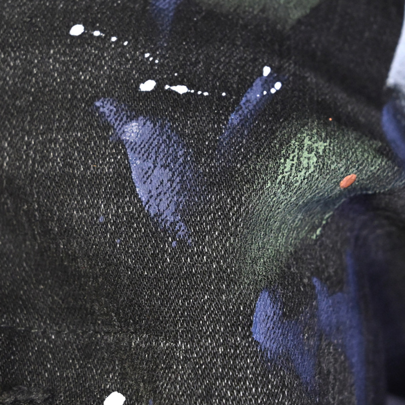 Men's Clothing Men's Street Style Ripped Jeans Distressed Black Gray Washed Paint Print Slim Fit Skinny Jeans_mkmklike.com