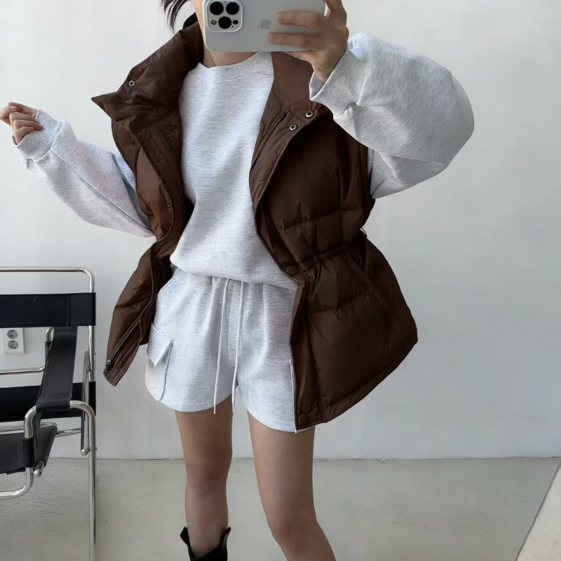 Korean-style versatile autumn and winter single-breasted lace-up waist-cinching thick cotton vest jacket for women Korean-style versatile autumn and winter single-breasted lace-up waist-cinching thick cotton vest jacket for women