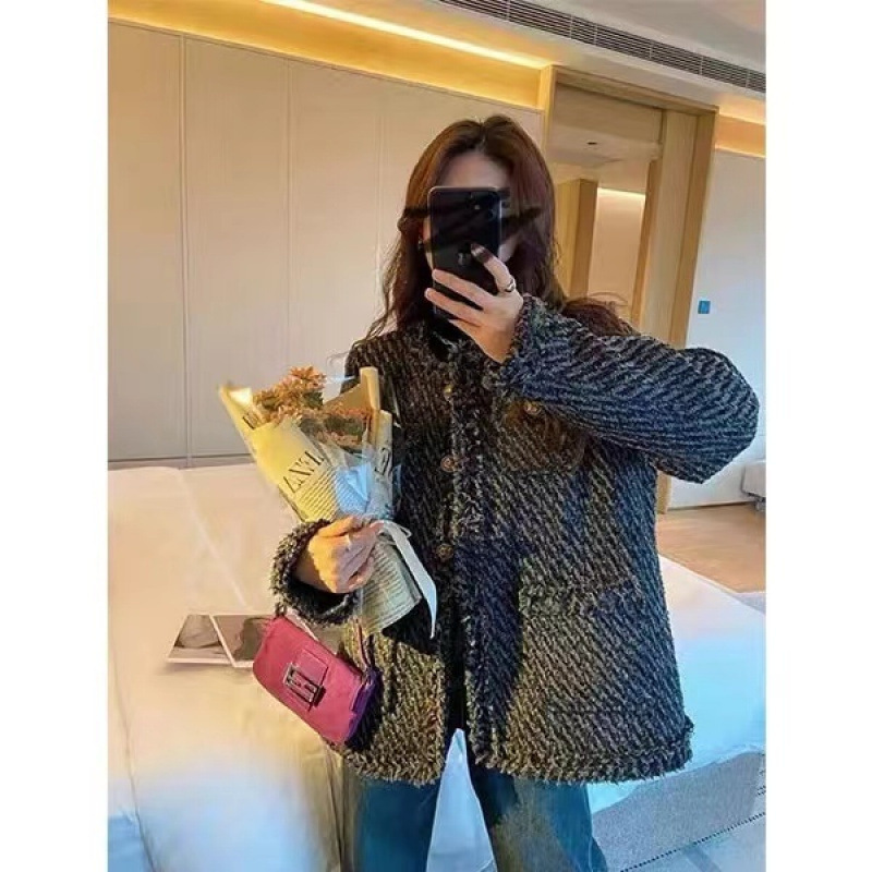 Autumn Fashion Trendy New Tweed Jacket Stylish Elegant Fur Coat