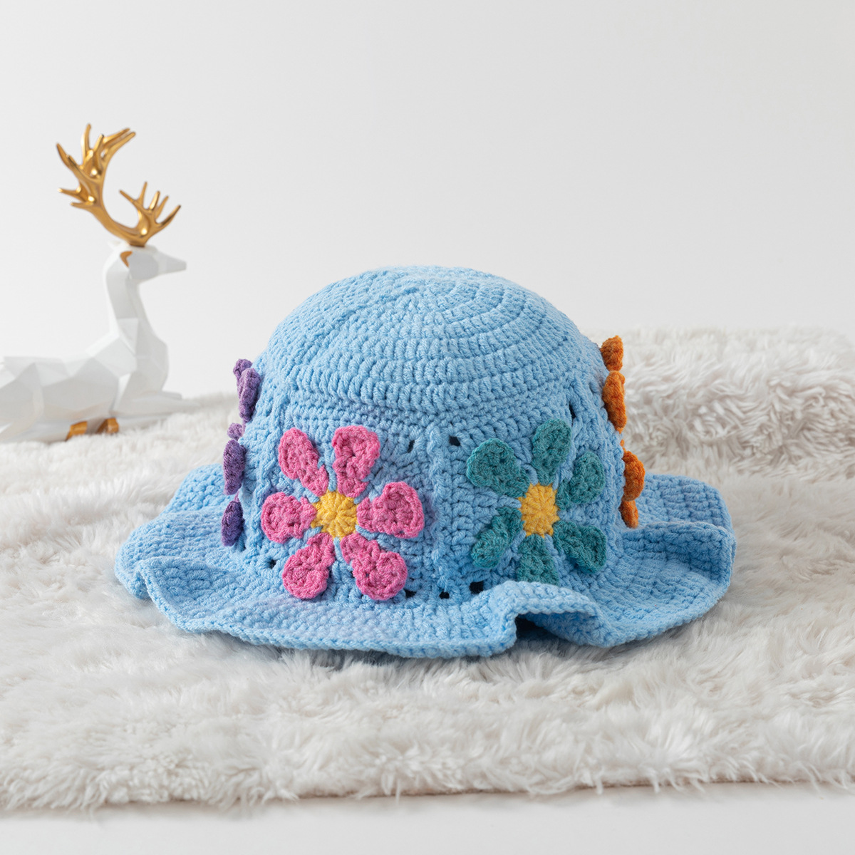Cotton Material Women's Cute Simple Style Flower Crimping Wool Cap