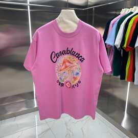 25夏季新品CASA卡萨男士黑色蘑菇花卉印花短袖T恤时尚宽松百搭圆