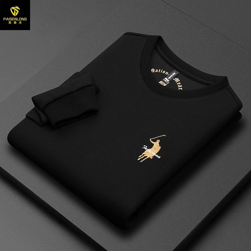 Long Waffle Sweater Men's 2023 Autumn/Winter Round Neck Sweater Embroidered Comfortable Hooded Pullover Men's Top_viptrois.com