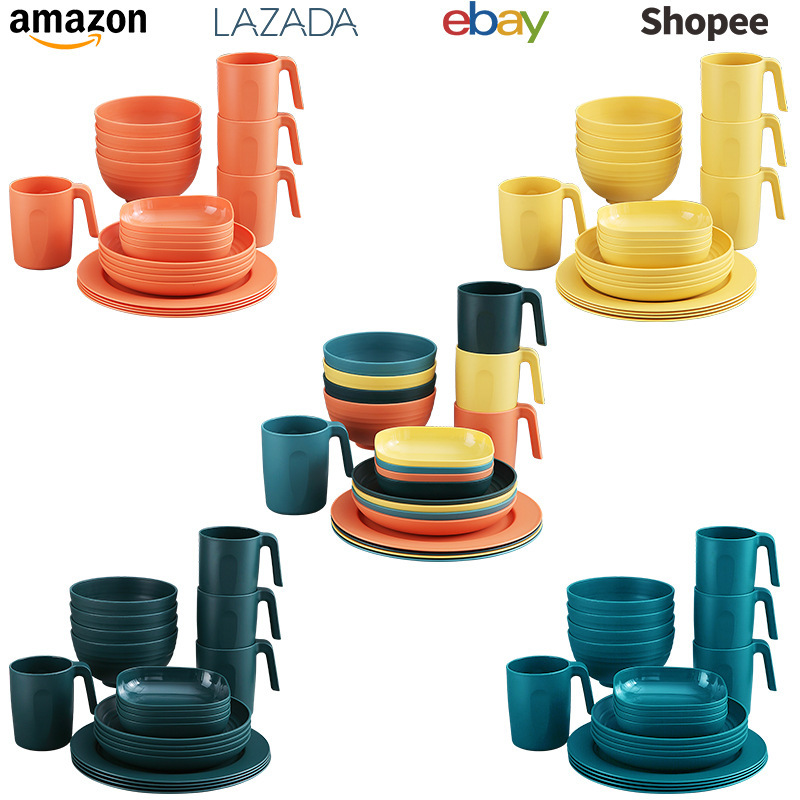 Amazon Cross-border Plastic pp Tableware Set with Square Plate 20 Picnic Camping Style Barbecue BBQ Plastic Plate Bowl Amazon Cross-border Plastic pp Tableware Set with Square Plate 20 Picnic Camping Style Barbecue BBQ Plastic Plate Bowl