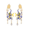 Long retro enamel from pearl with tassels, earrings, crystal earings, accessory