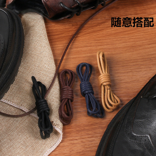 Leather shoes lace boots casual shoes Martin boots work boots men and women black and white brown waxed rope round string belt