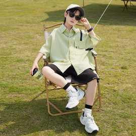 男童夏装套装2025新款儿童夏季短袖衬衫中大童男孩夏款洋气两件套