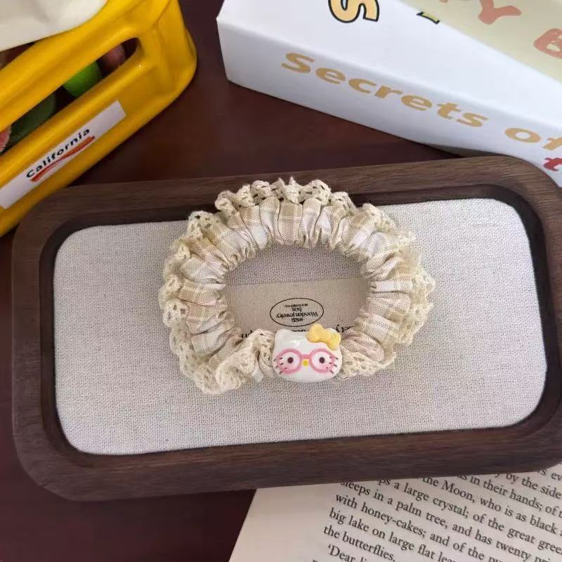 Niños jeans encaje anillo de cabello de cabello de encaje niñas alta cola de cabello de alta elasticidad cuerda de cabello de goma cabeza adornos para el cabello