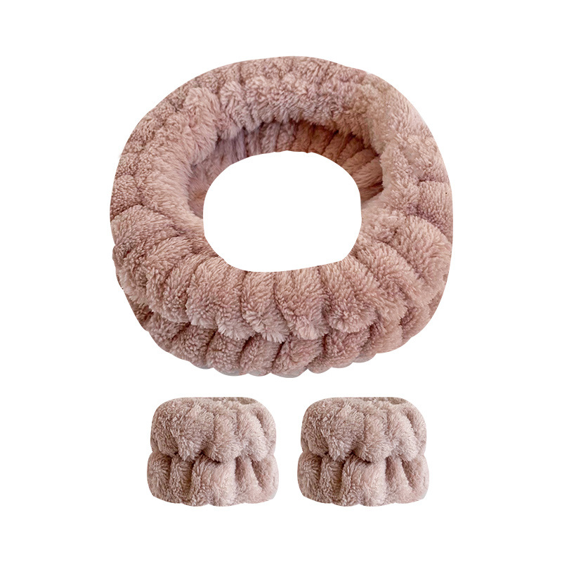 Amazon franela color sólido banda de pelo banda muñeca traje de mujer lavado facial spa banda de pelo a prueba de humedad absorbente pulsera felpa