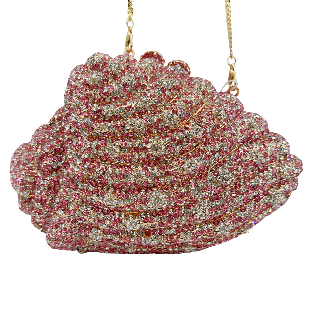 Clutch nữ hình vỏ sò đính đá dạ hội cầm tay — màu vàng, màu hồng, tím hoa violet, tùy chỉnh màu khác chi tiết 5