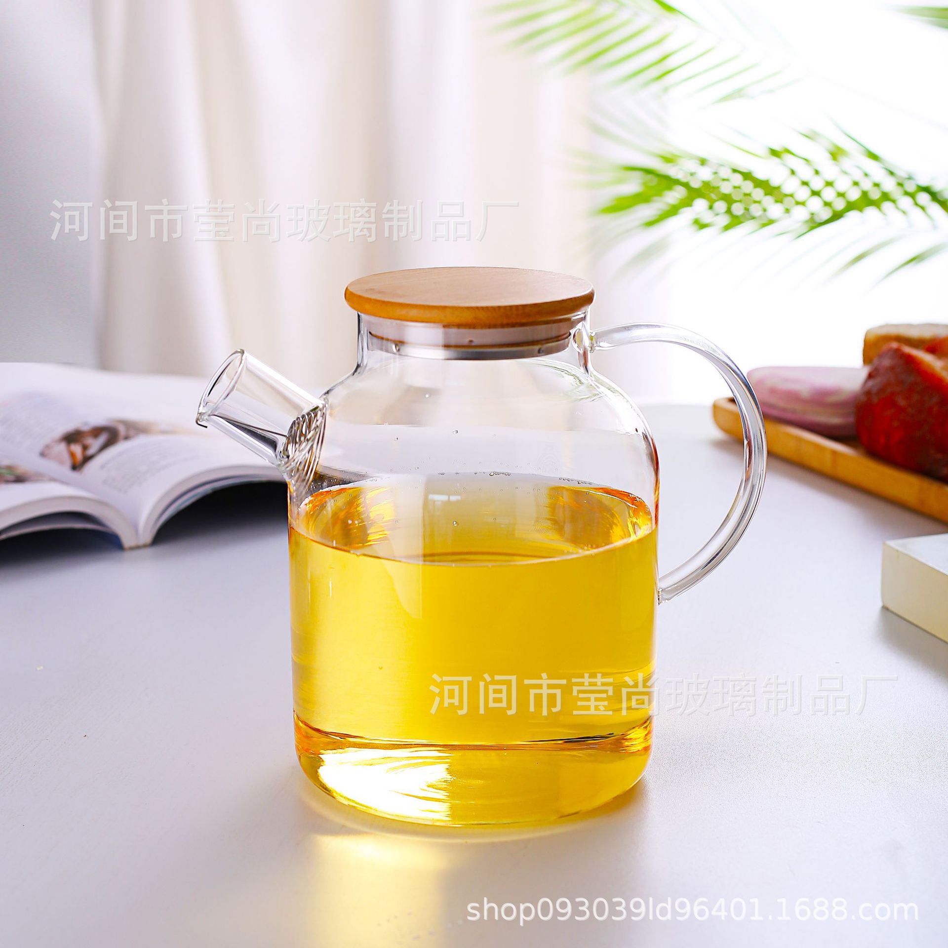 tapa de bambú gruesa tetera de agua de vidrio tetera de té tetera de agua fría de vidrio de alto silicio tetera de agua fría tetera de agua fría tetera de gran capacidad tetera de agua