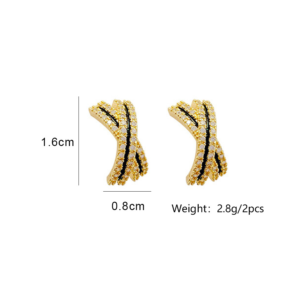 Fashion Letter Copper Ear Studs Inlay Rhinestones Copper Earrings