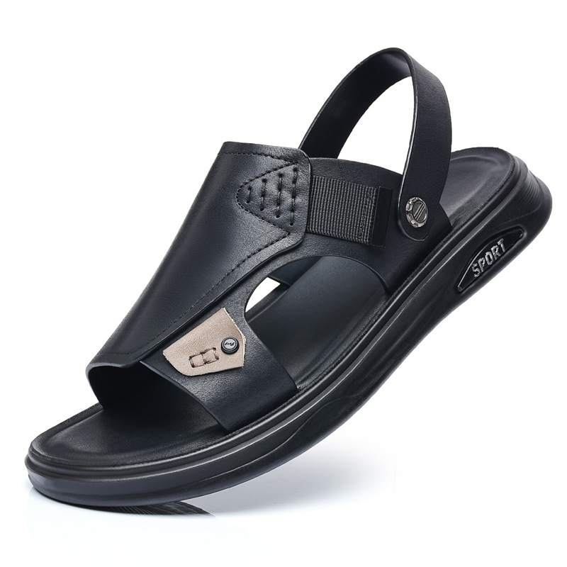 Verano nuevo cabeza de cuero de vaca zapatos de playa para hombres sandalias de cuero al aire libre zapatillas anti-deslizantes zapatillas de hombre transpirables