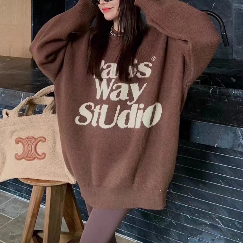 Estilo japonés retro primavera y otoño nueva ropa de abrigo pullover atmósfera carta contraste color Top perezoso estilo suéter para las mujeres