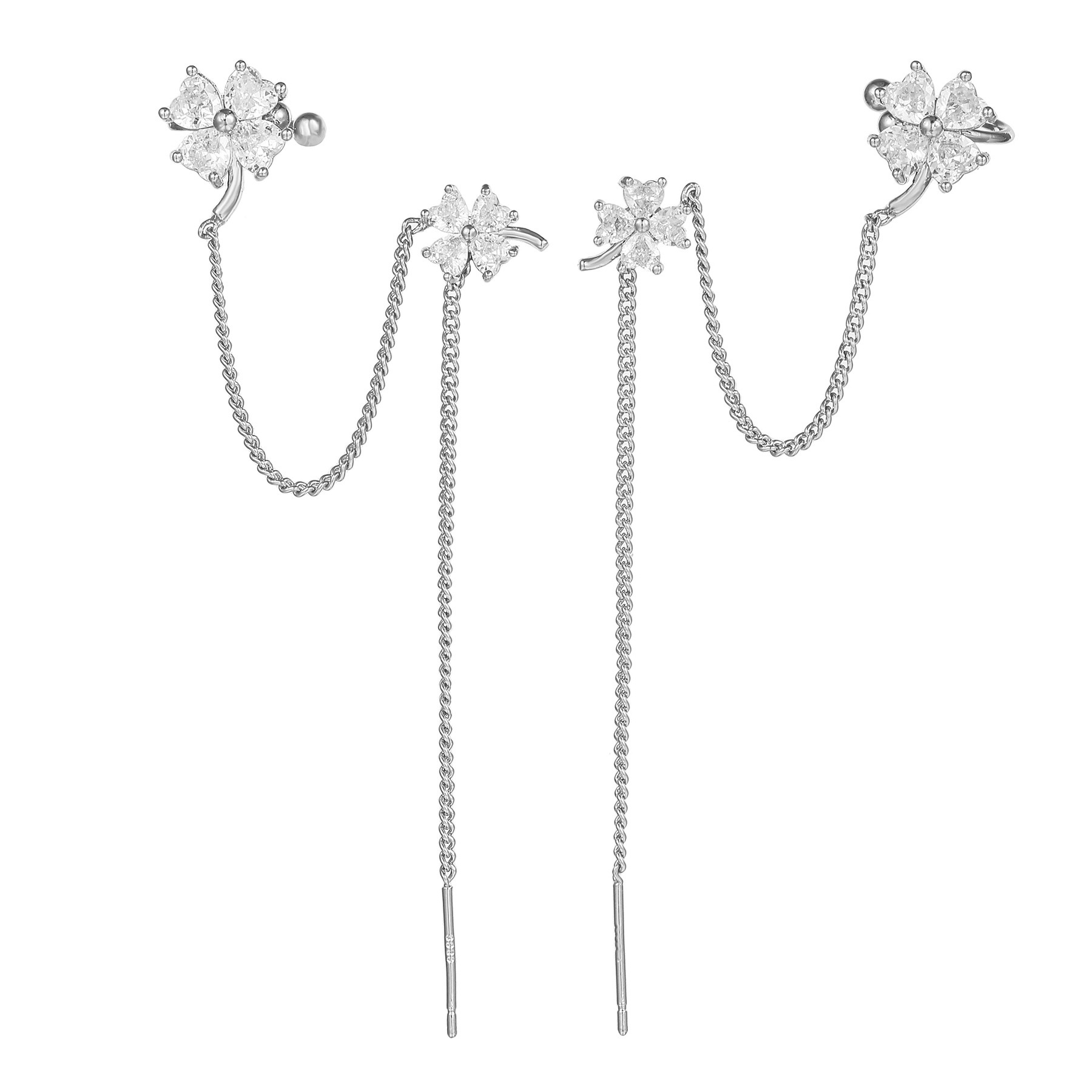 Fashion Flower Copper Earrings Tassel Gem Copper Earrings