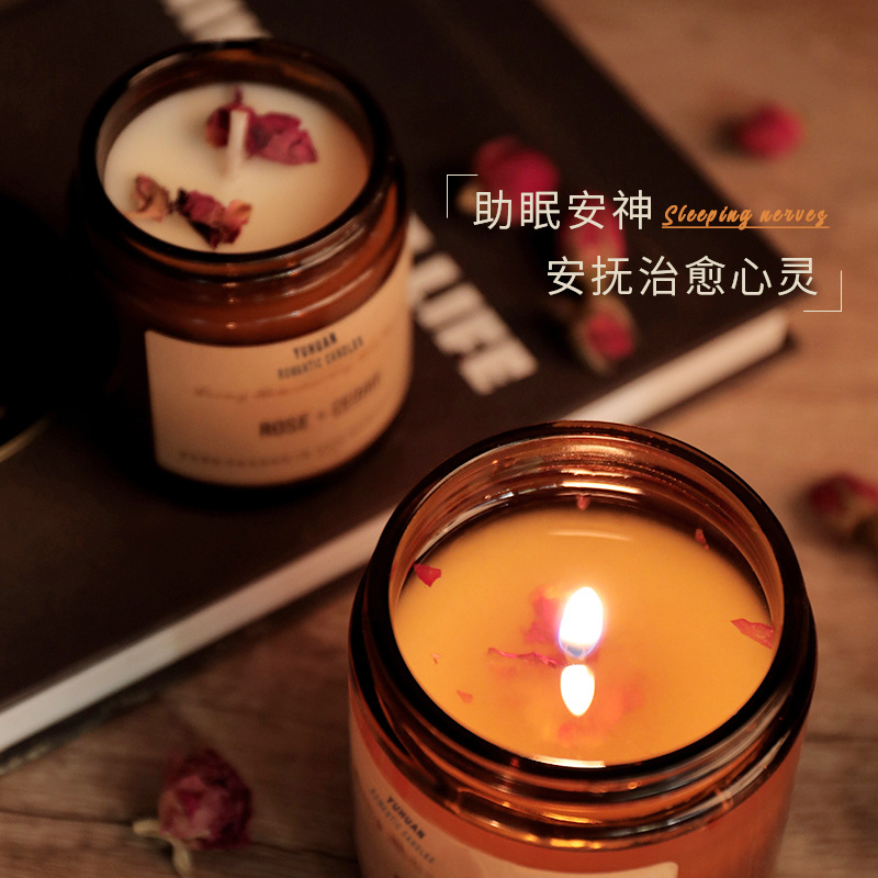 Flor seca aromaterapia vela planta aceite esencial incienso dormitorio ayuda para dormir vela de baja temperatura fragancia cera de soja caja de regalo de mano