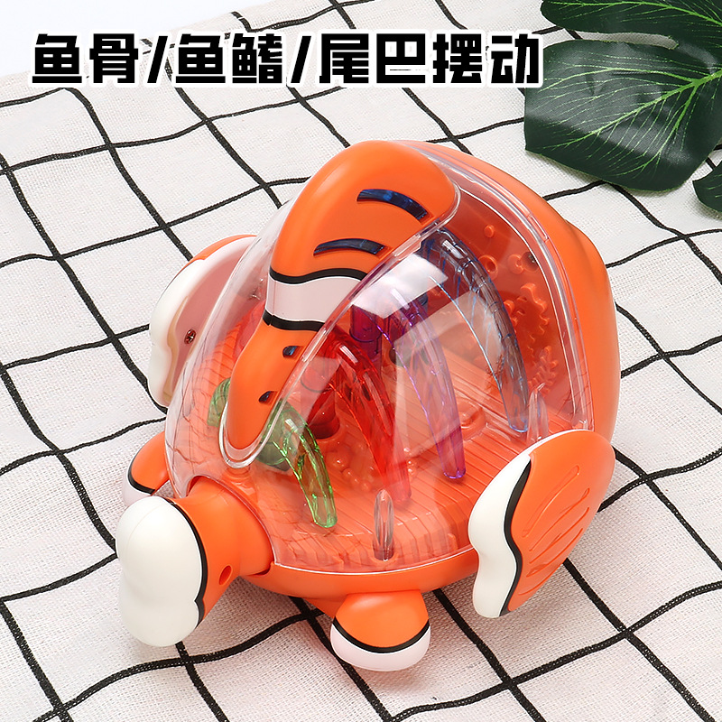 El mismo tipo de vibración eléctrica universal transparente peces de engranaje luz de música parpadeará peces de balanceo juguetes para niños