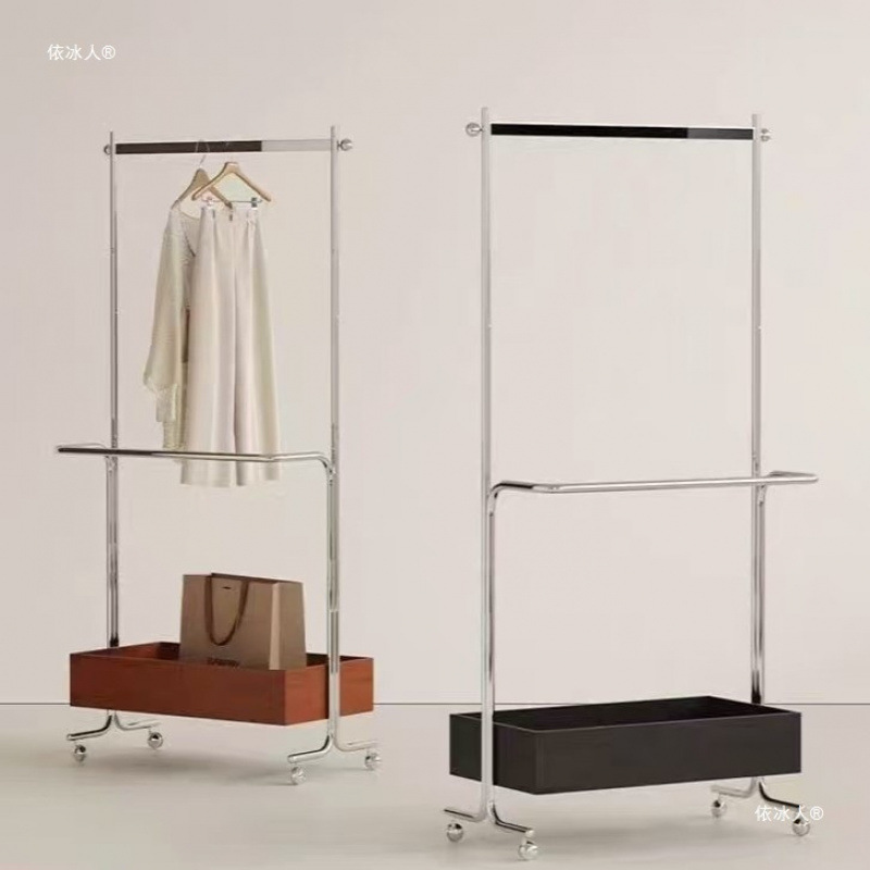 Stainless Steel Coat Rack Floor-Standing Mobile Storage Coat Rack for Artists' Bedroom Simple Style