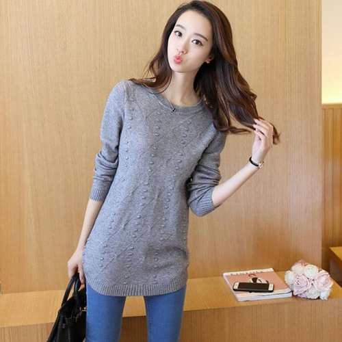 Spring and Autumn New Korean-Style Loose All-Match Knitted Sweater Women's Mid-Length Crewneck Base Layer Top Outerwear for Women