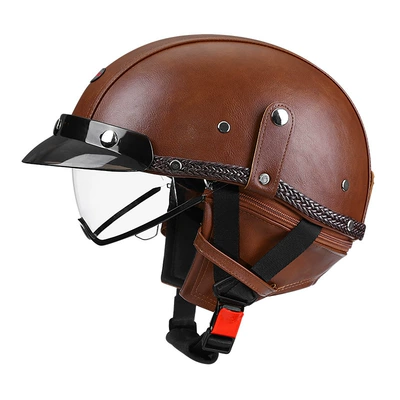 Japanese scoop helmet, Motosiklet kaskı (dəbilqə) - r09-dark-brown-transparent-mirror-m-55-56cm-head-circumference
