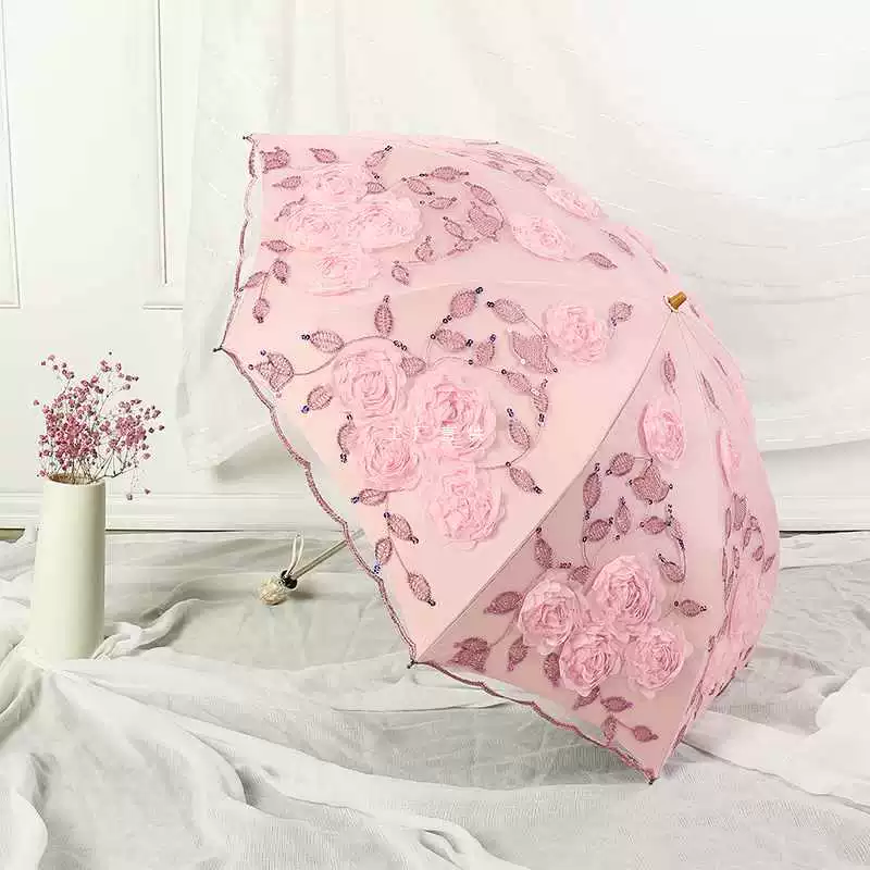Double-layer umbrella solar-powered for princess, sun protection, UV protection, with embroidery