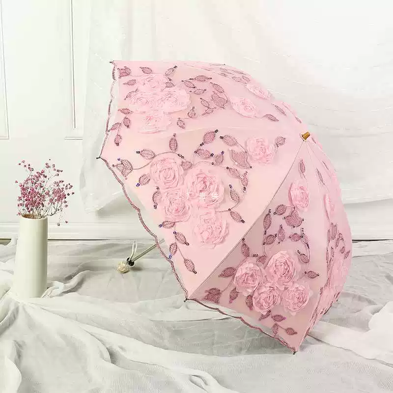 Double-layer umbrella solar-powered for princess, sun protection, UV protection, with embroidery