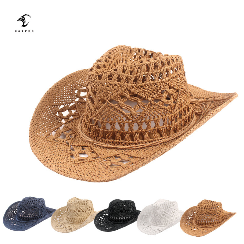 Vintage Sun Hat Hand-woven Hollow Vintage Denim Straw Men, Summer Hat, New Sunshade Beach For Women, American Jazz Hat_voghion.com