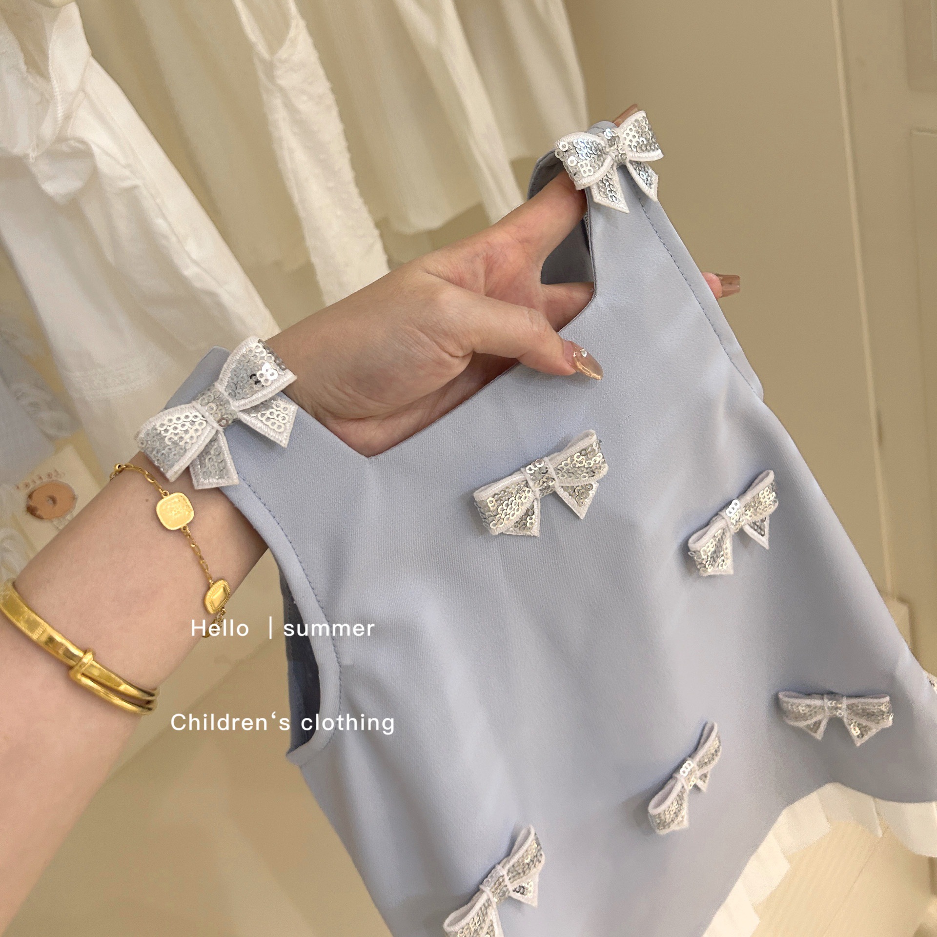 Vestido de Niña Dulce y Elegante, Estilo Coreano, Verano 2025, Vestido de Tirantes con Lazo, Vestido de Princesa a la Moda