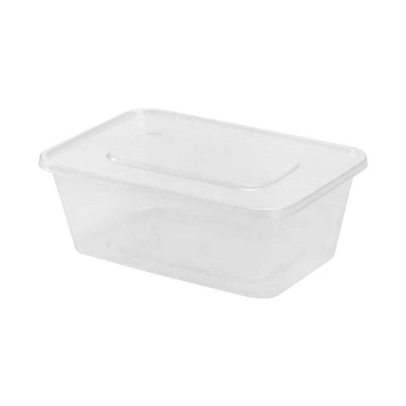 Fiambrera desechable caja de almuerzo de plástico redonda rectangular para llevar vajilla comida rápida caja de embalaje gruesa transparente con tapa