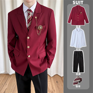Japanese-Style College Wind Men's Dk Suit Uniform Jacket Jk School Uniform Red Suit Student Cool Class Uniform Set